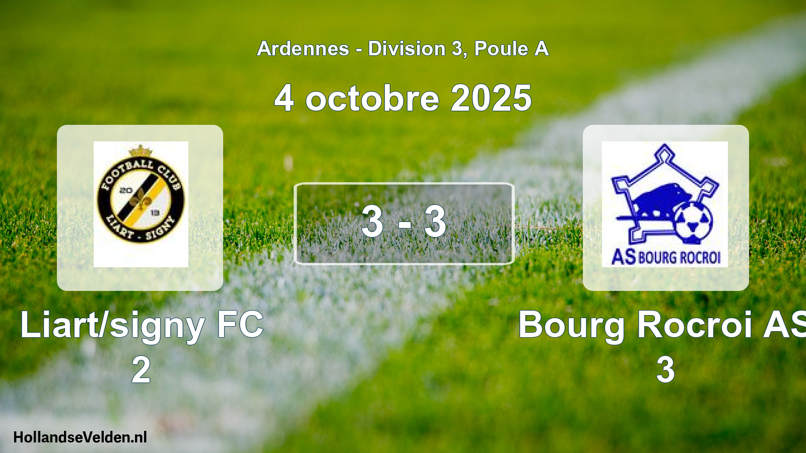 Match joué: Liart/signy FC 2 - Bourg Rocroi AS 3 3 - 3 (4 octobre 2025)