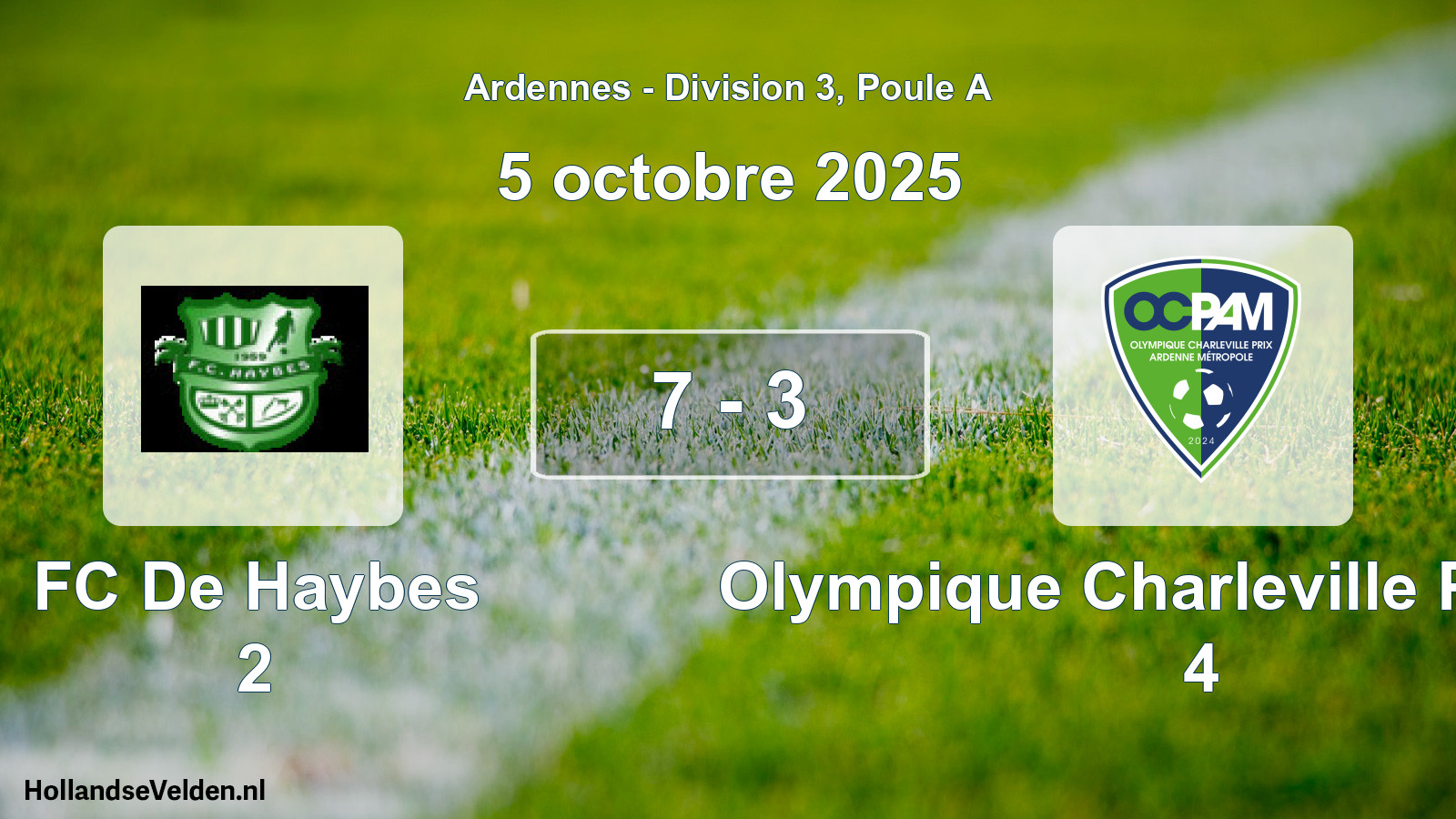 Total number of matches played: FC De Haybes 2 - Olympique Charleville Prix AM 4 7 - 3 (5 October 2025)