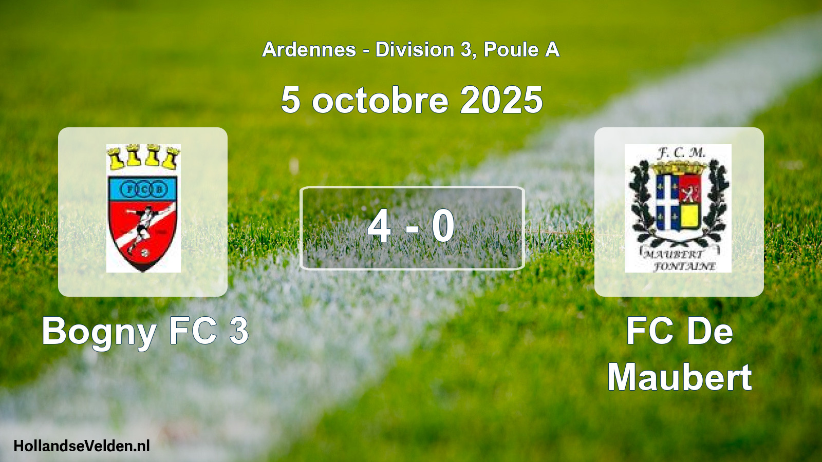 Match joué: Bogny FC 3 - FC De Maubert 4 - 0 (5 octobre 2025)