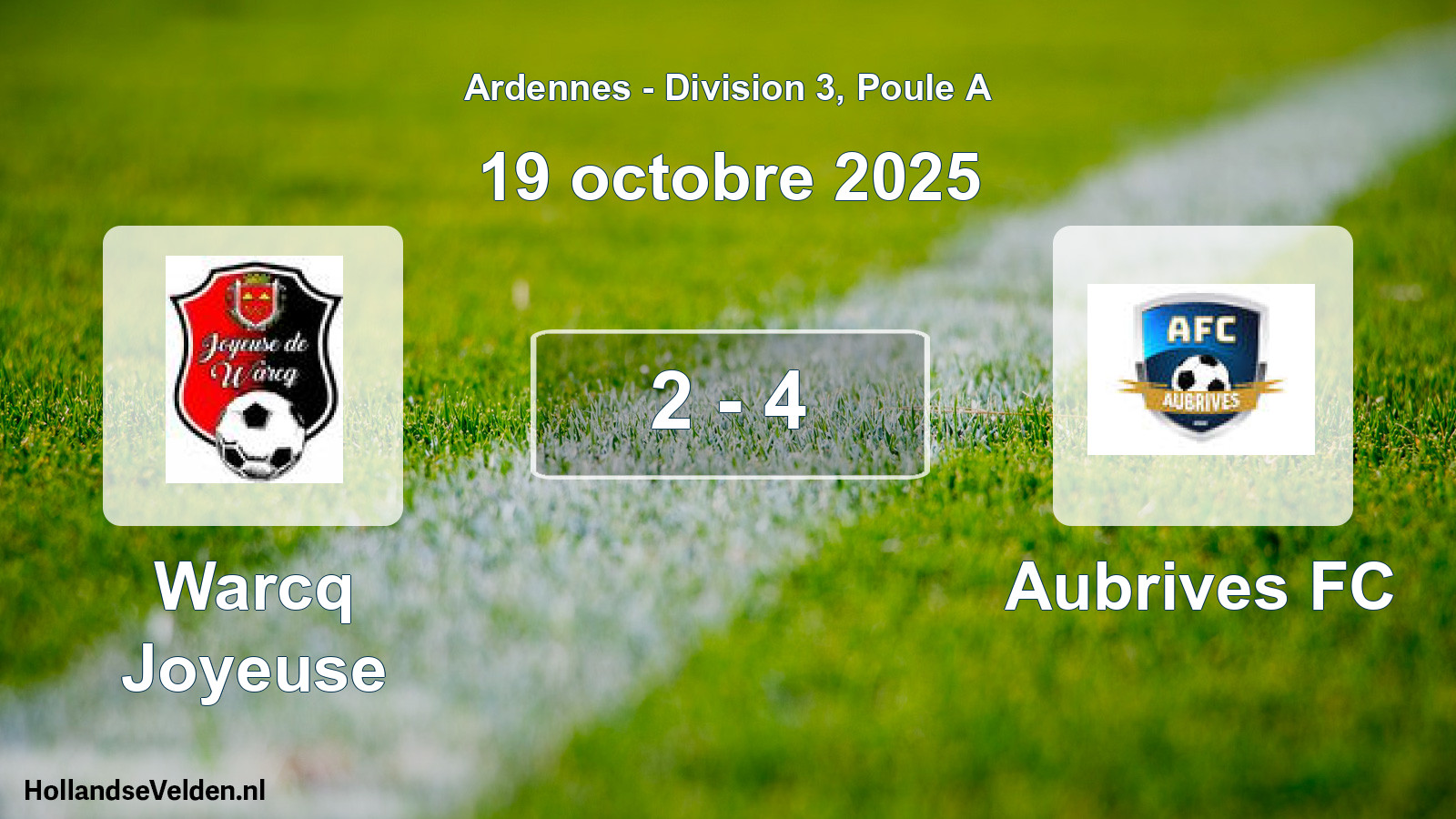 Match joué: Warcq Joyeuse - Aubrives FC 2 - 4 (19 octobre 2025)