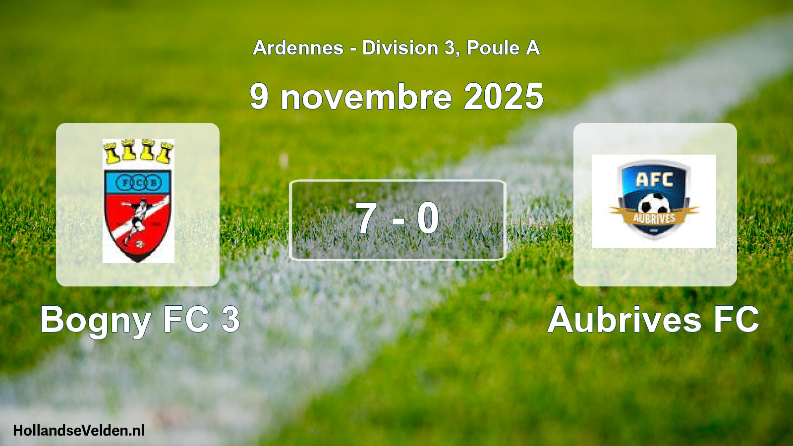 Match joué: Bogny FC 3 - Aubrives FC 7 - 0 (9 novembre 2025)