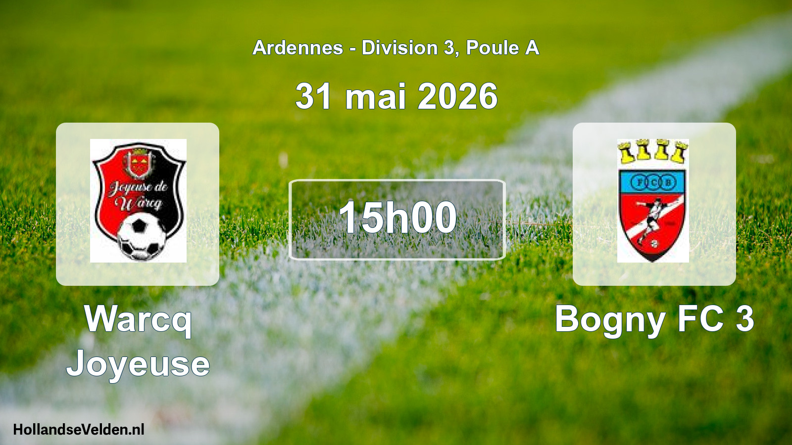 Match programmé: Warcq Joyeuse - Bogny FC 3 (31 mai 2026)
