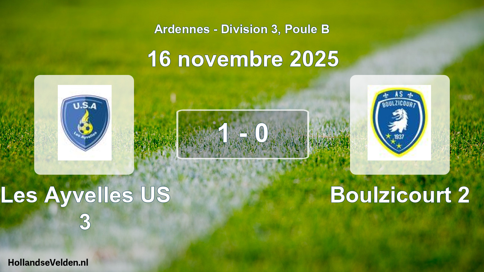 Total number of matches played: Les Ayvelles US 3 - Boulzicourt 2 1 - 0 (16 November 2025)