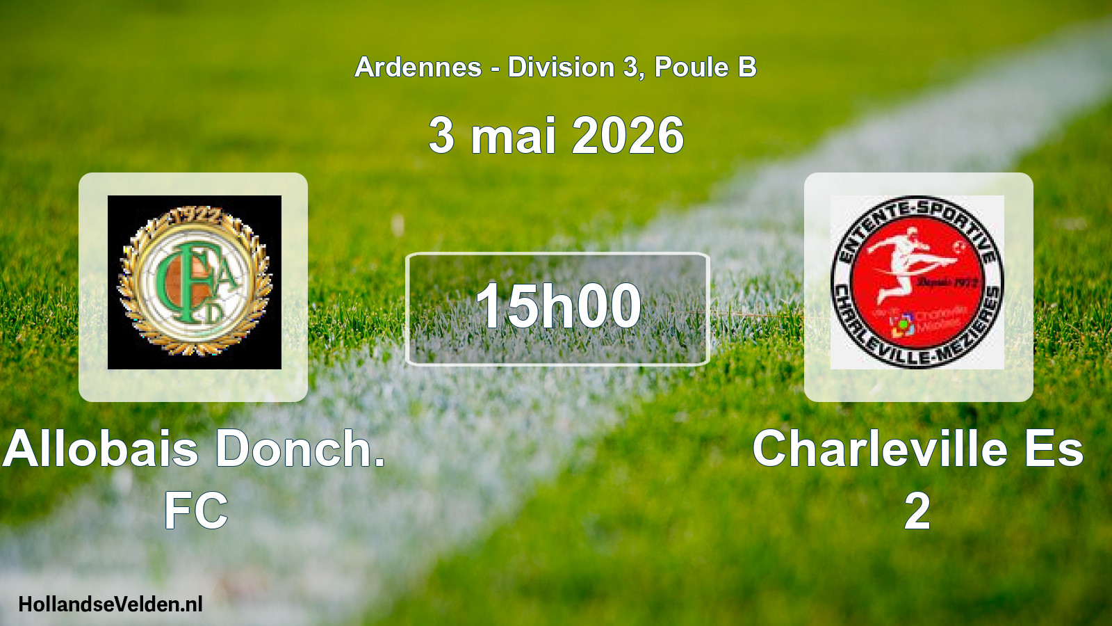 Match programmé: Allobais Donch. FC - Charleville Es 2 (3 mai 2026)