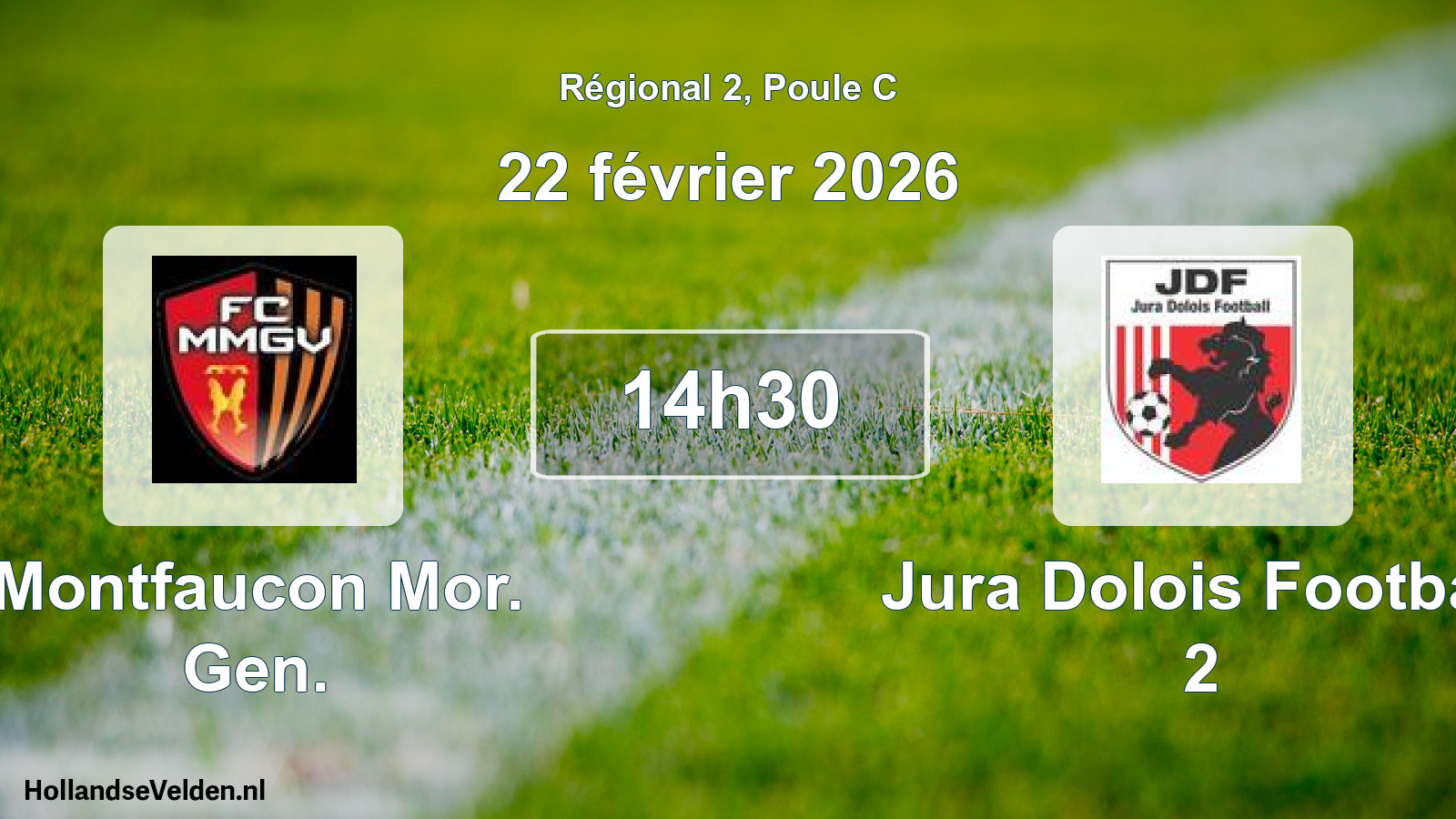 Geplande wedstrijd: Montfaucon Mor. Gen. - Jura Dolois Football 2 (22 février 2026)