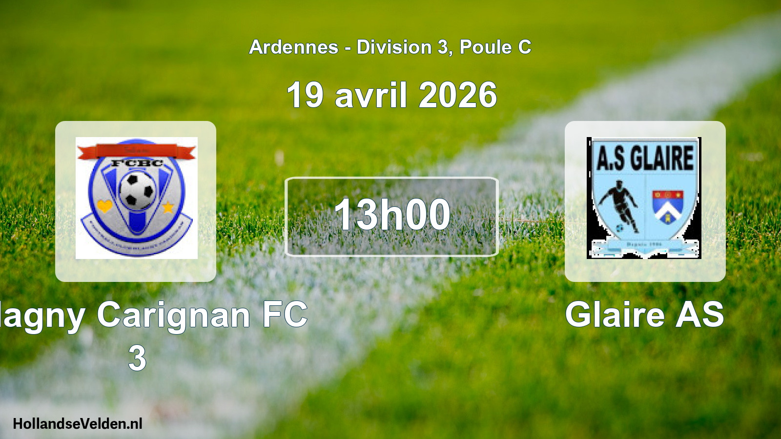 Match programmé: Blagny Carignan FC 3 - Glaire AS (19 avril 2026)
