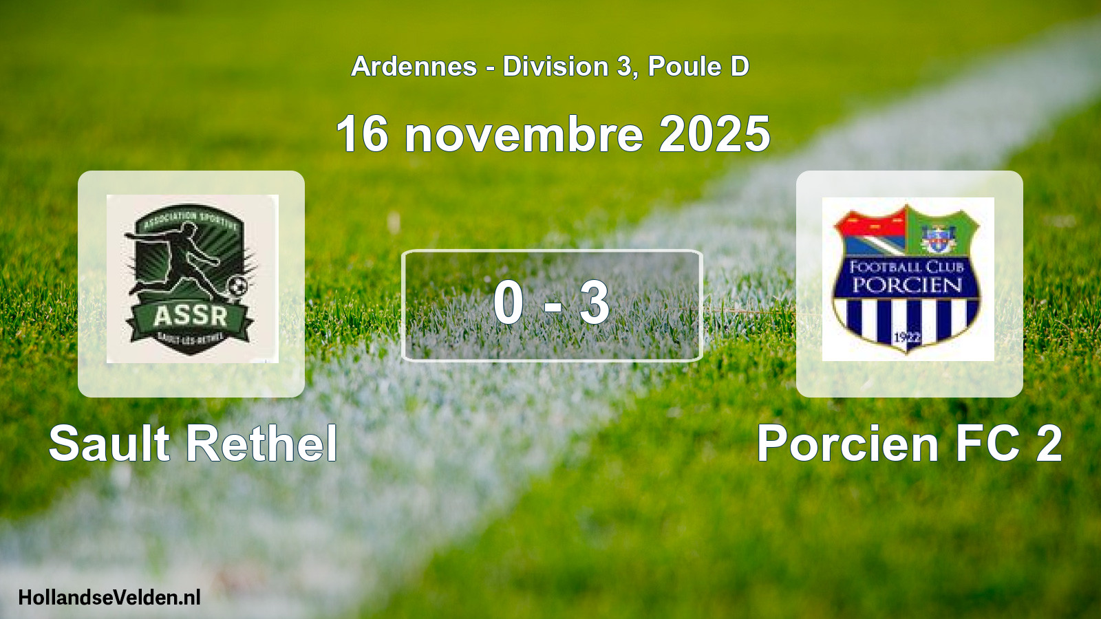Match joué: Sault Rethel - Porcien FC 2 0 - 3 (16 novembre 2025)