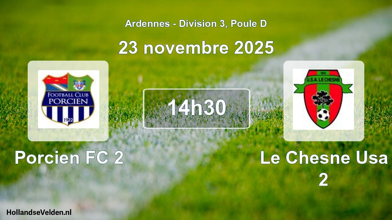 Match programmé: Porcien FC 2 - Le Chesne Usa 2 (23 novembre 2025)
