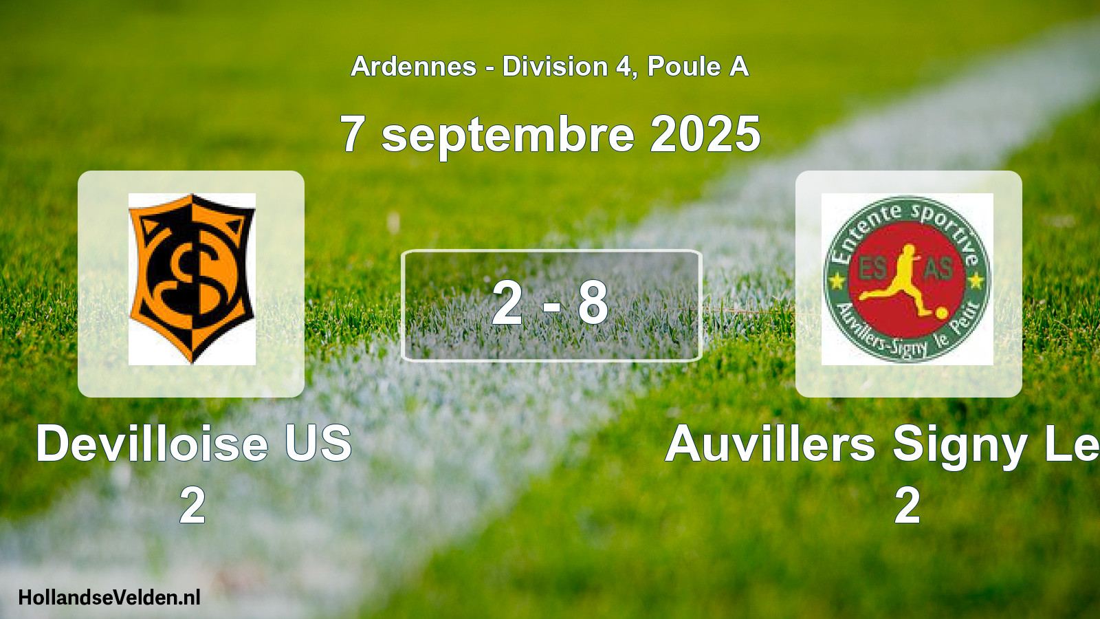 Total number of matches played: Devilloise US 2 - Auvillers Signy Le P 2 2 - 8 (7 September 2025)