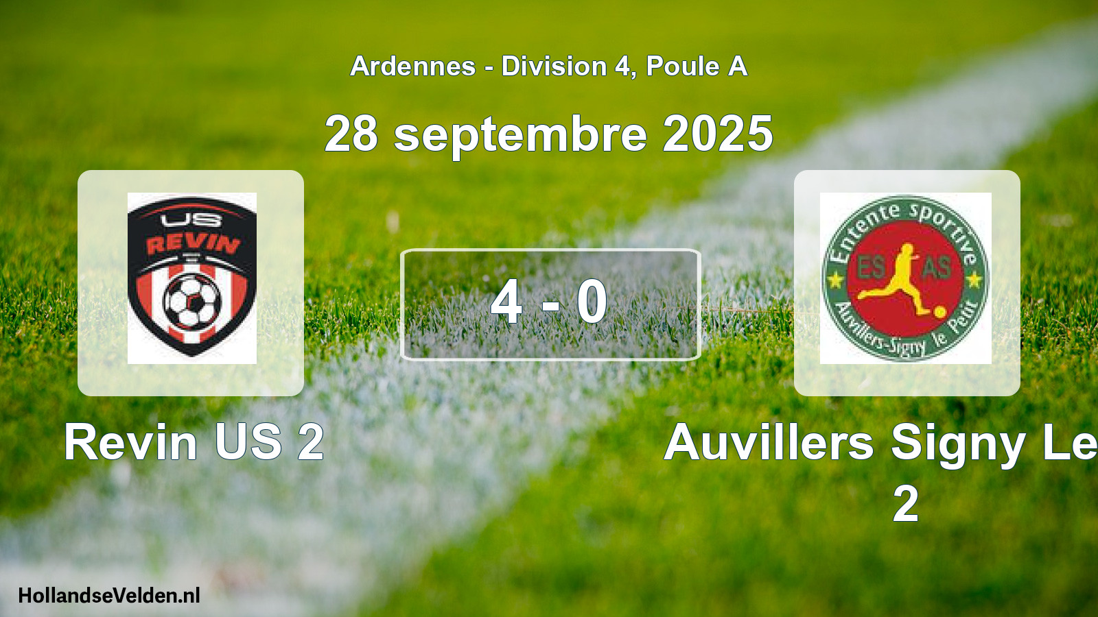 Match joué: Revin US 2 - Auvillers Signy Le P 2 4 - 0 (28 septembre 2025)