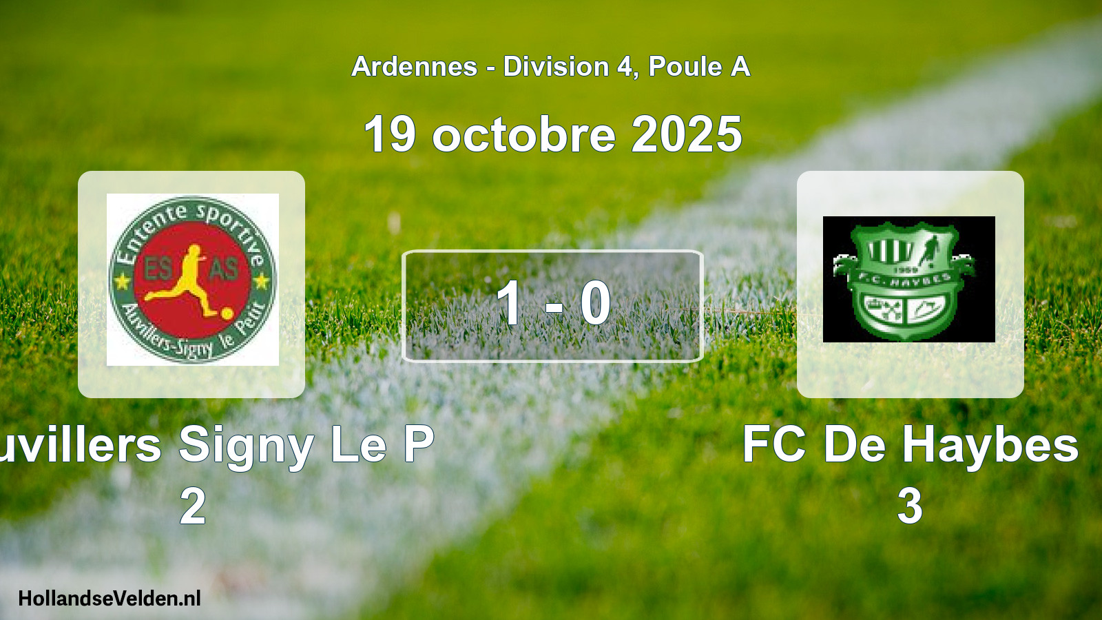 Total number of matches played: Auvillers Signy Le P 2 - FC De Haybes 3 1 - 0 (19 October 2025)