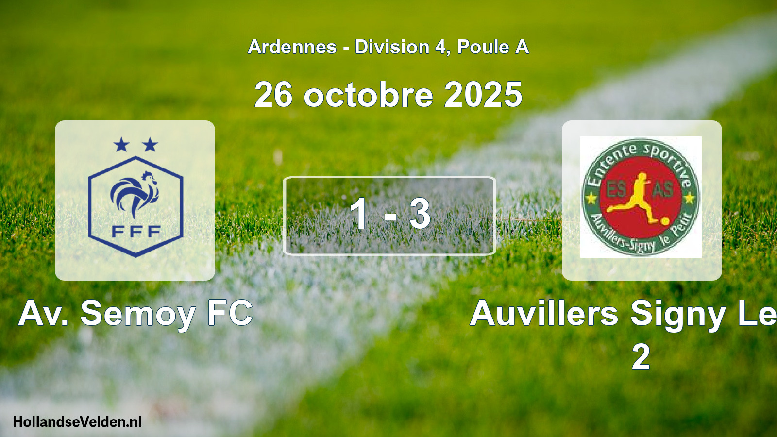 Match joué: Av. Semoy FC - Auvillers Signy Le P 2 1 - 3 (26 octobre 2025)