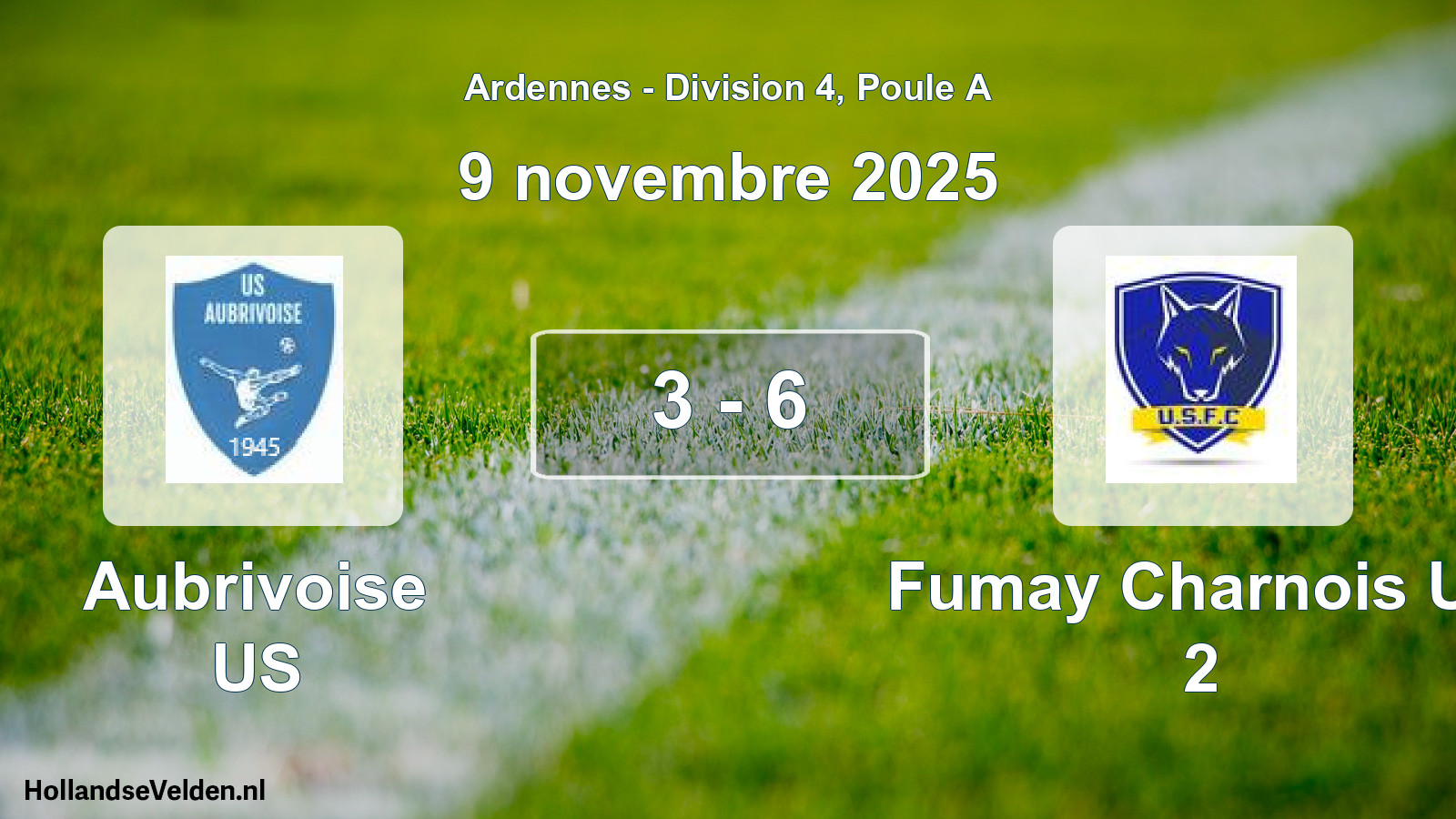 Match joué: Aubrivoise US - Fumay Charnois US 2 3 - 6 (9 novembre 2025)