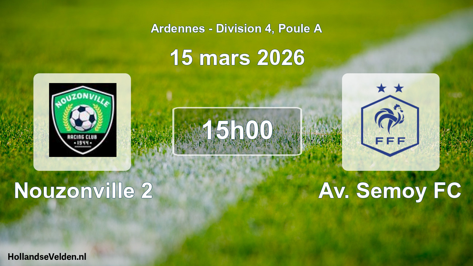 Match programmé: Nouzonville 2 - Av. Semoy FC (15 mars 2026)