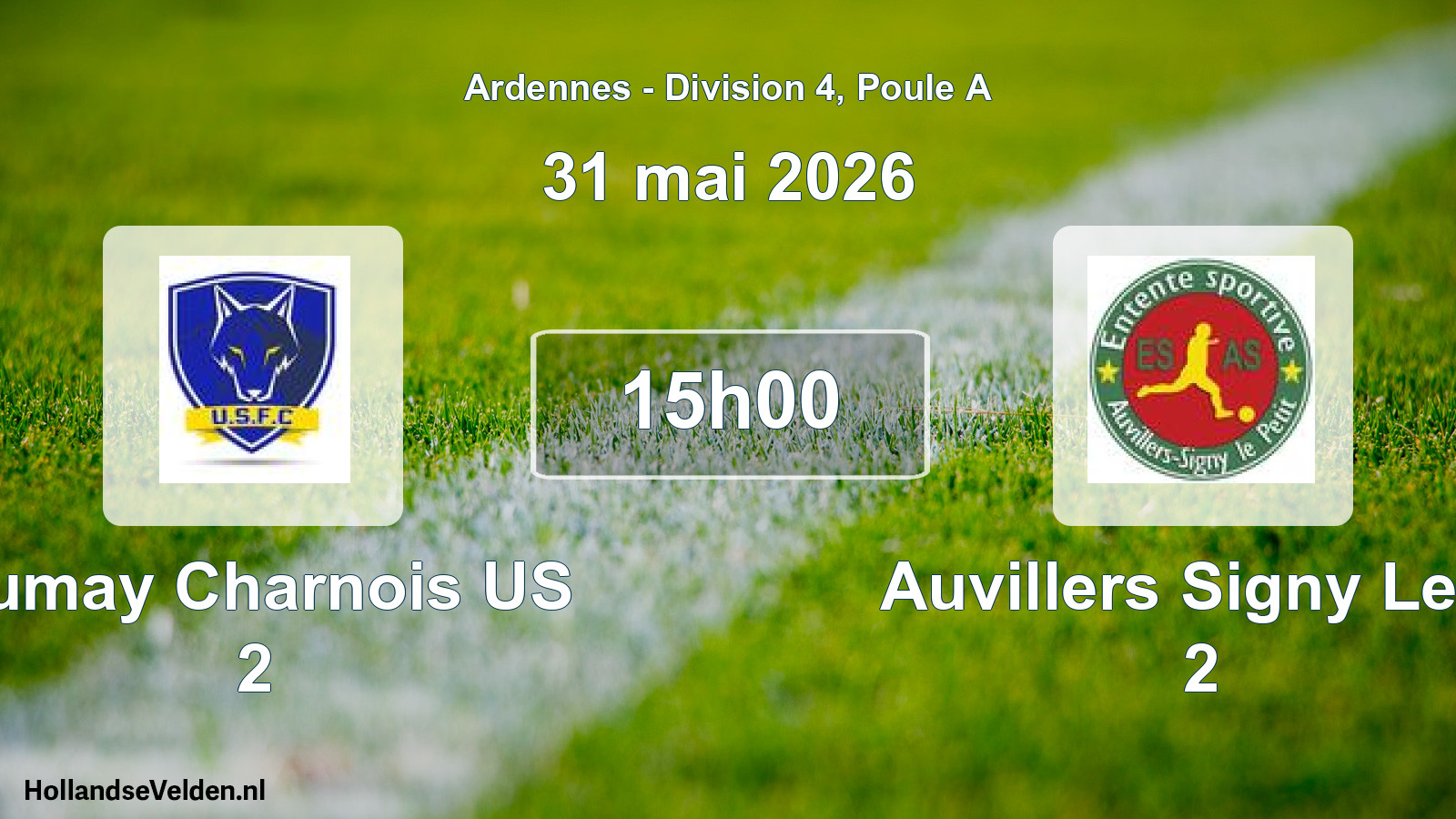 Match programmé: Fumay Charnois US 2 - Auvillers Signy Le P 2 (31 mai 2026)