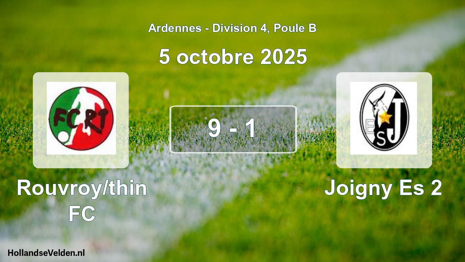 Gespeelde wedstrijd: Rouvroy/thin FC - Joigny Es 2 9 - 1 (5 oktober 2025)