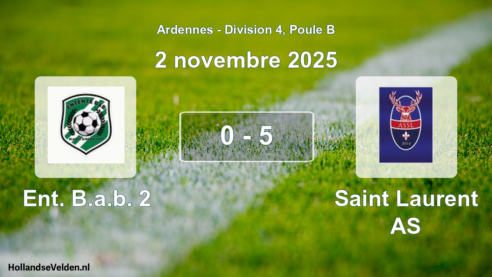 Match joué: Ent. B.a.b. 2 - Saint Laurent AS 0 - 5 (2 novembre 2025)