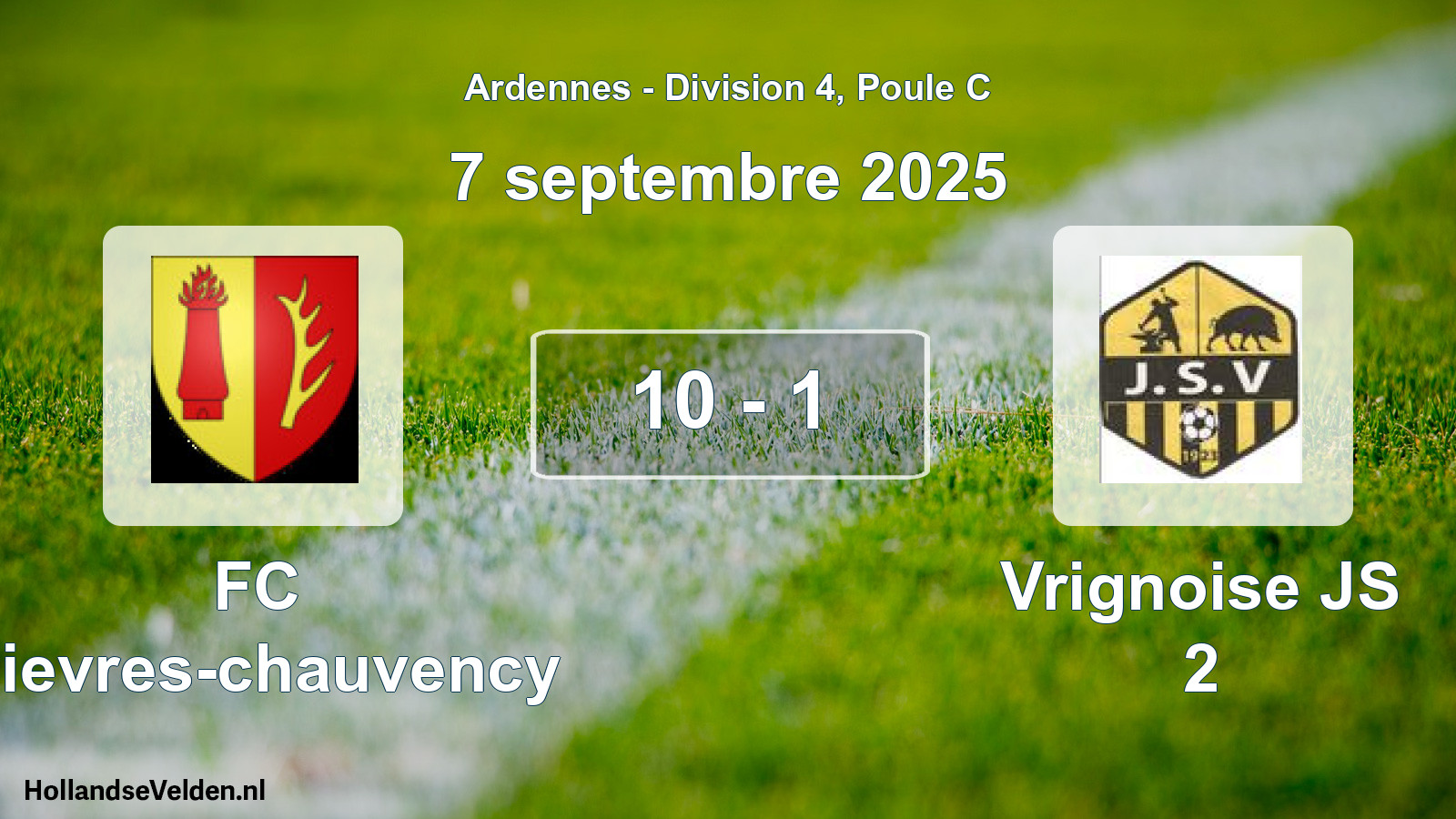 Match joué: FC Bievres-chauvency - Vrignoise JS 2 10 - 1 (7 septembre 2025)