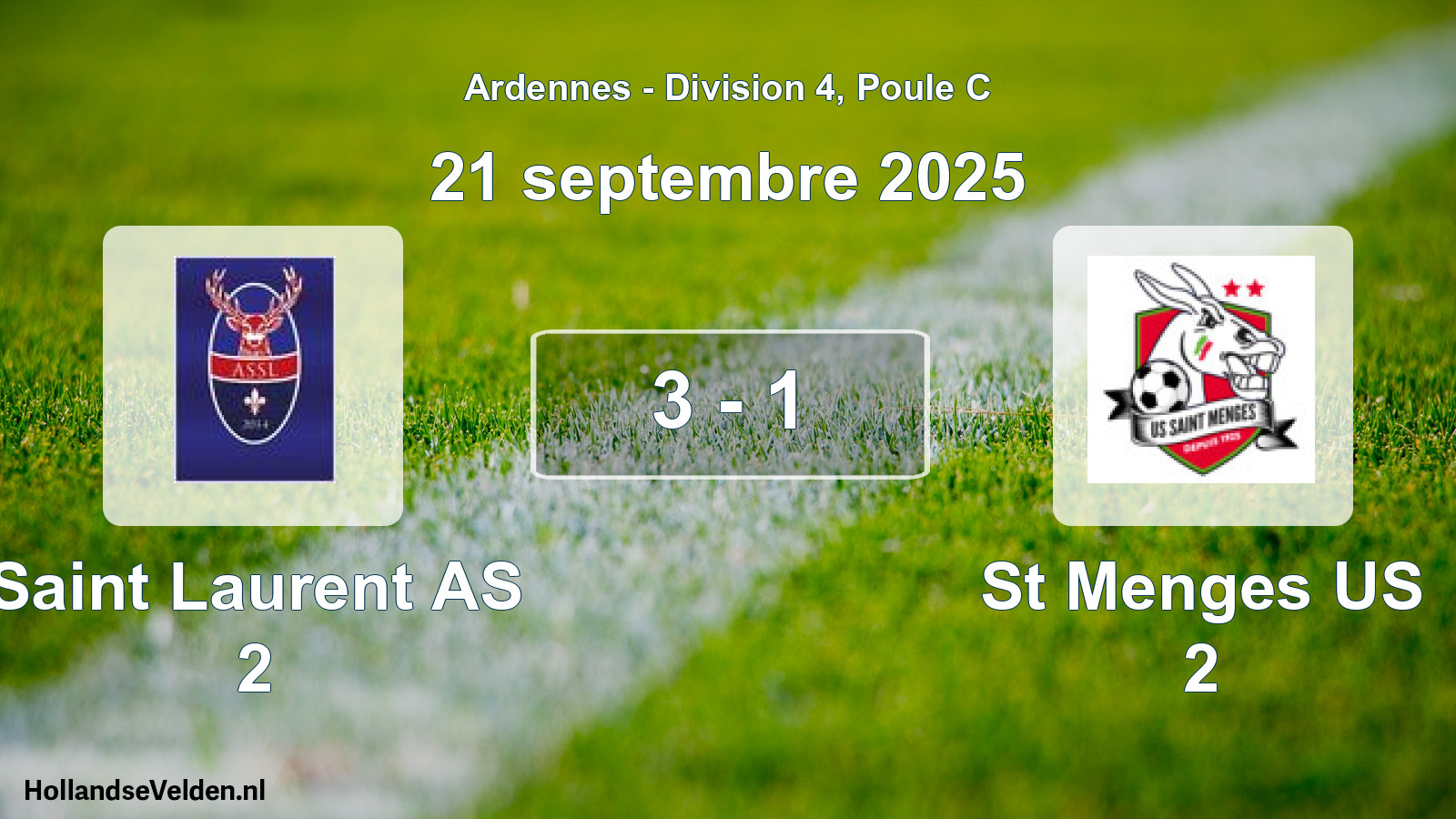 Match joué: Saint Laurent AS 2 - St Menges US 2 3 - 1 (21 septembre 2025)
