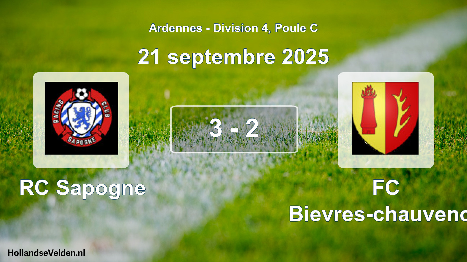Match joué: RC Sapogne - FC Bievres-chauvency 3 - 2 (21 septembre 2025)