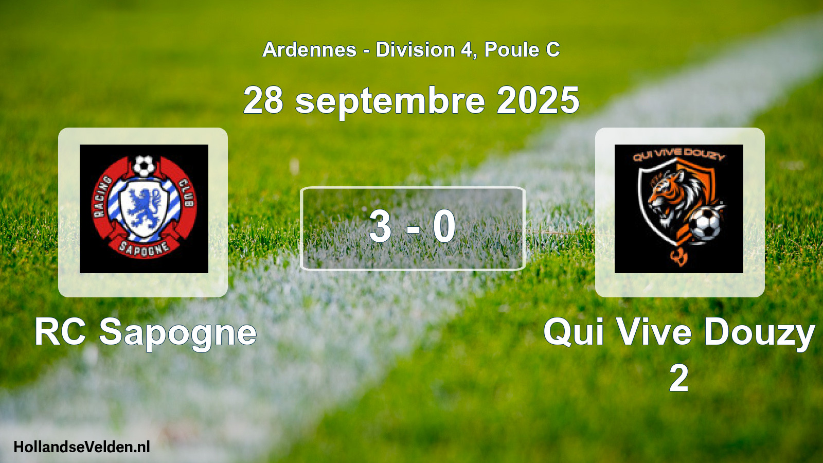 Match joué: RC Sapogne - Qui Vive Douzy 2 3 - 0 (28 septembre 2025)