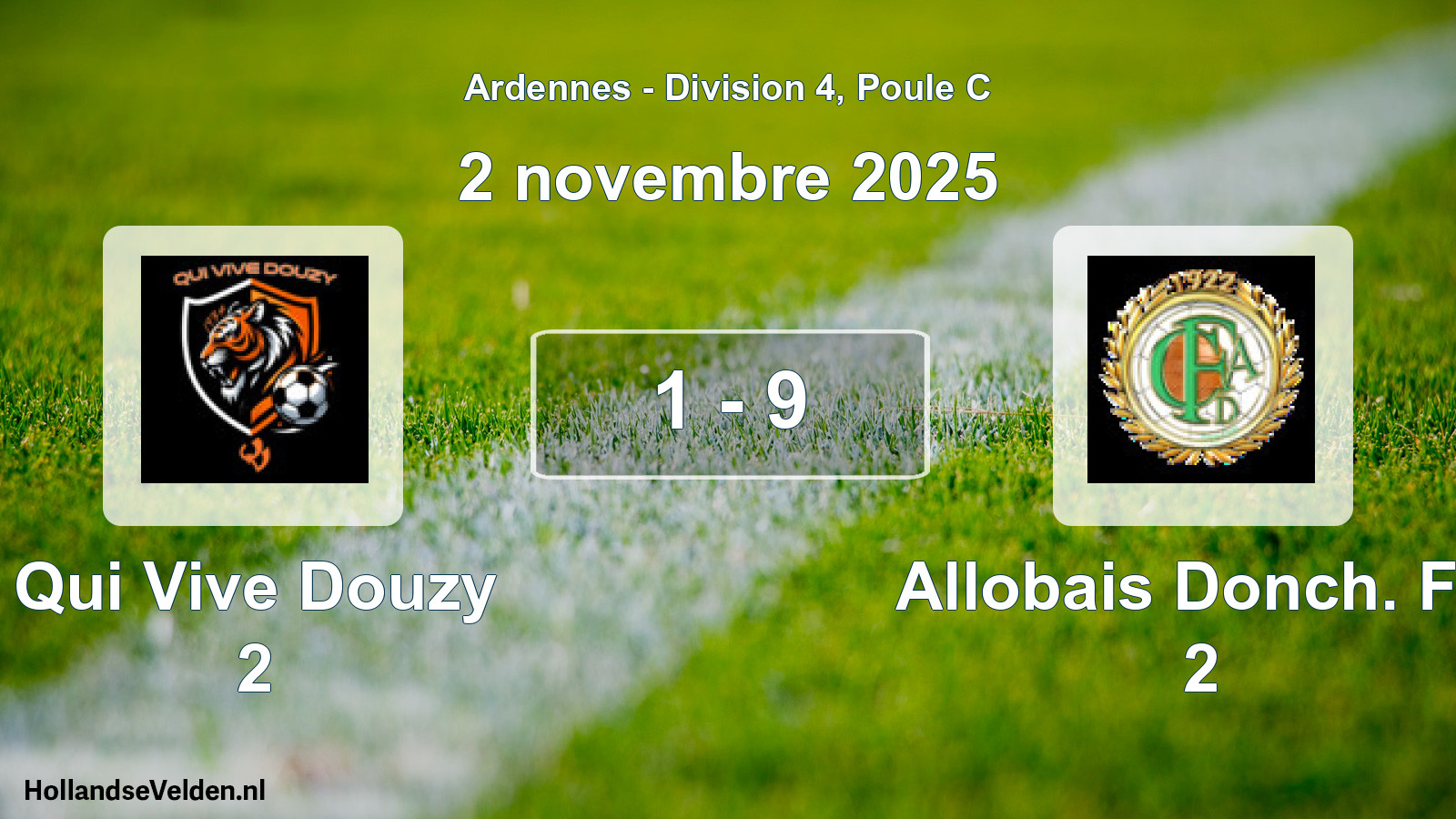 Match joué: Qui Vive Douzy 2 - Allobais Donch. FC 2 1 - 9 (2 novembre 2025)