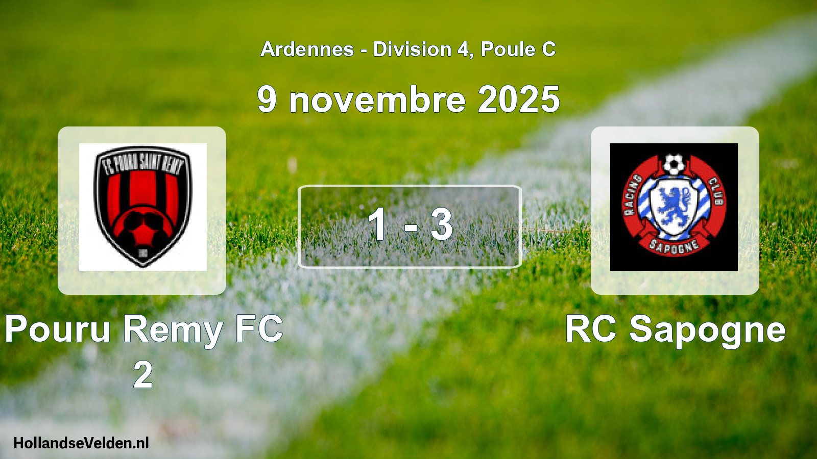 Match joué: Pouru Remy FC 2 - RC Sapogne 1 - 3 (9 novembre 2025)