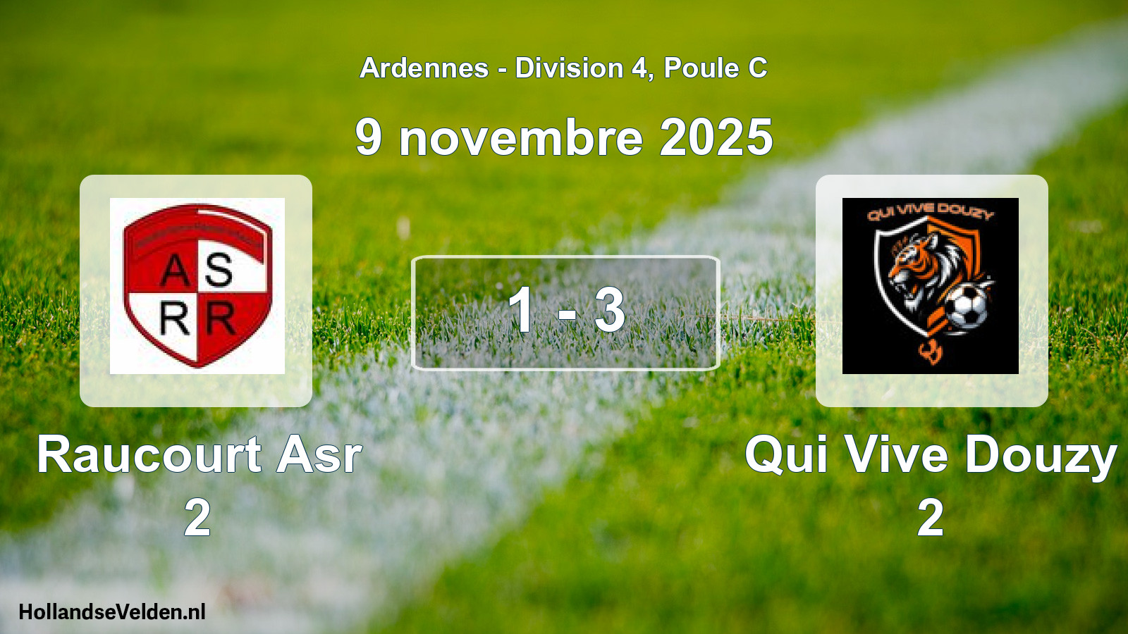 Match joué: Raucourt Asr 2 - Qui Vive Douzy 2 1 - 3 (9 novembre 2025)