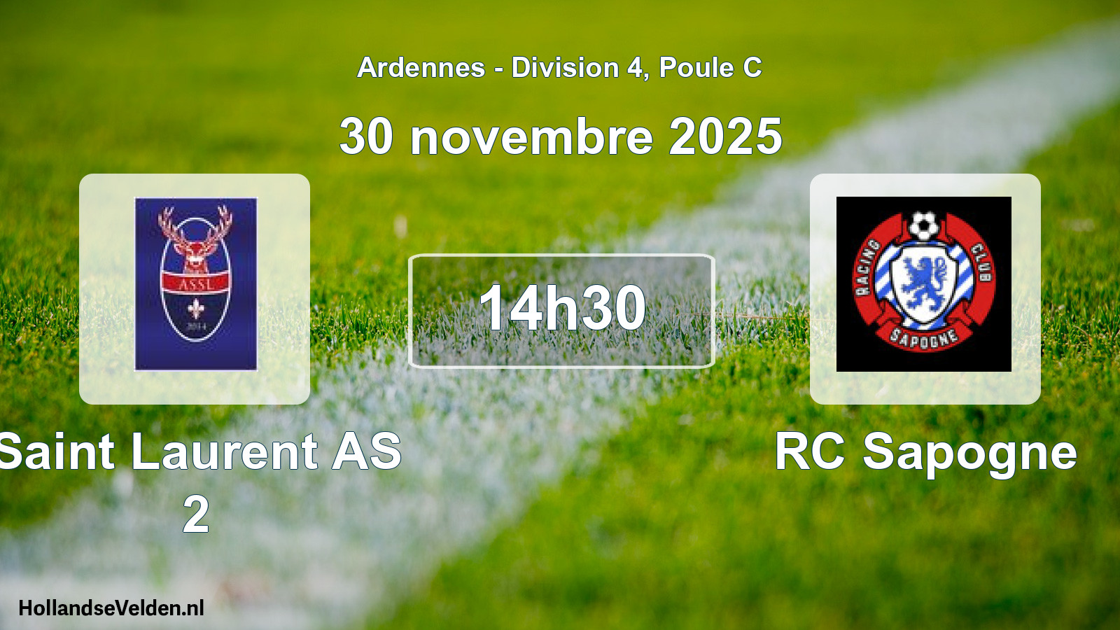 Match programmé: Saint Laurent AS 2 - RC Sapogne (30 novembre 2025)