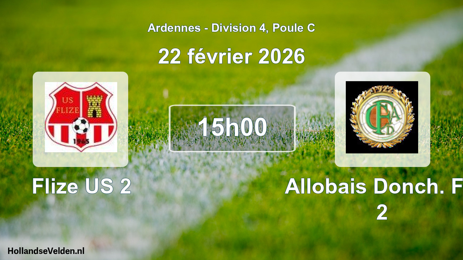 Match programmé: Flize US 2 - Allobais Donch. FC 2 (22 février 2026)