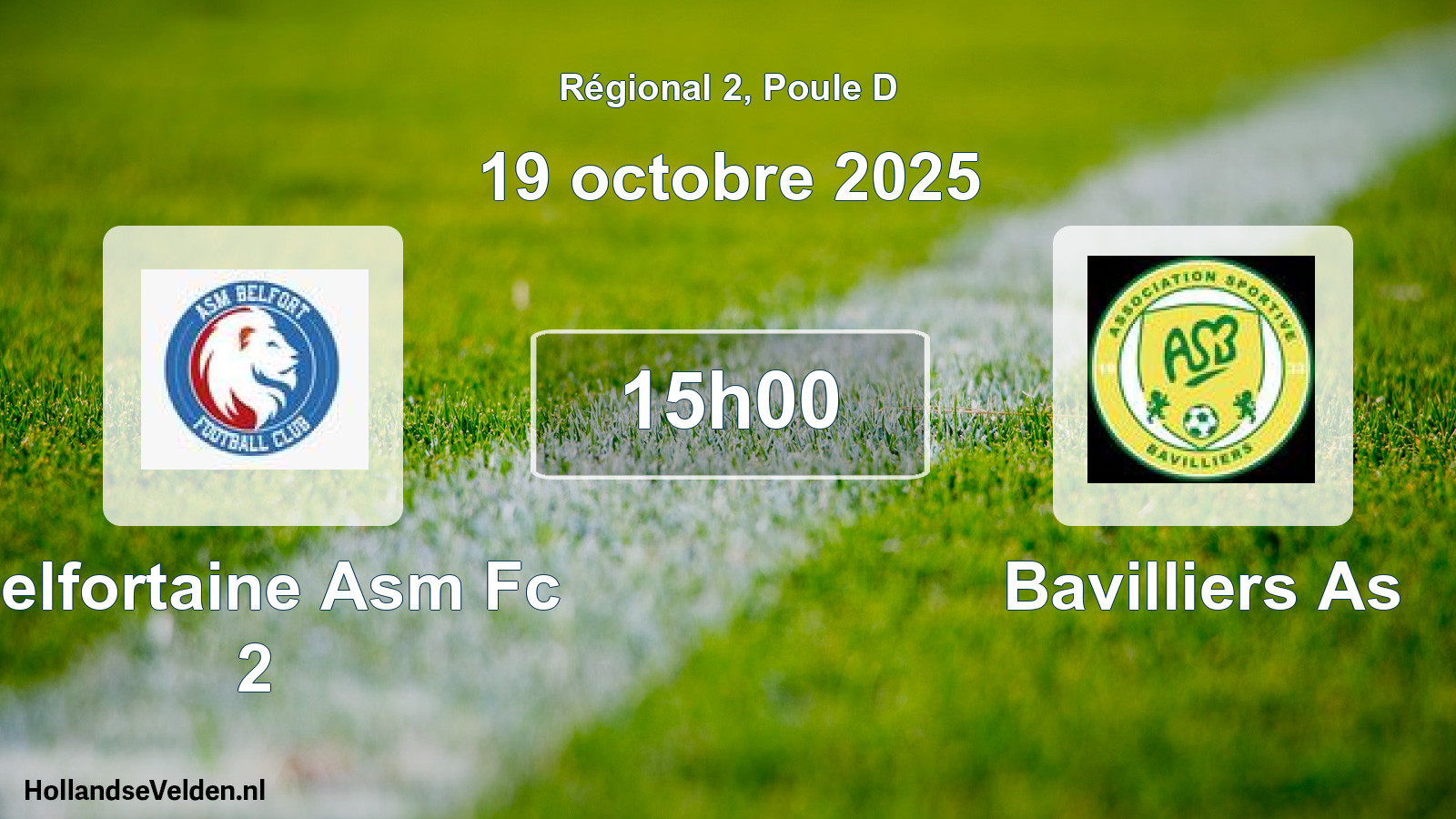 Geplande wedstrijd: Belfortaine Asm Fc 2 - Bavilliers As (19 octobre 2025)