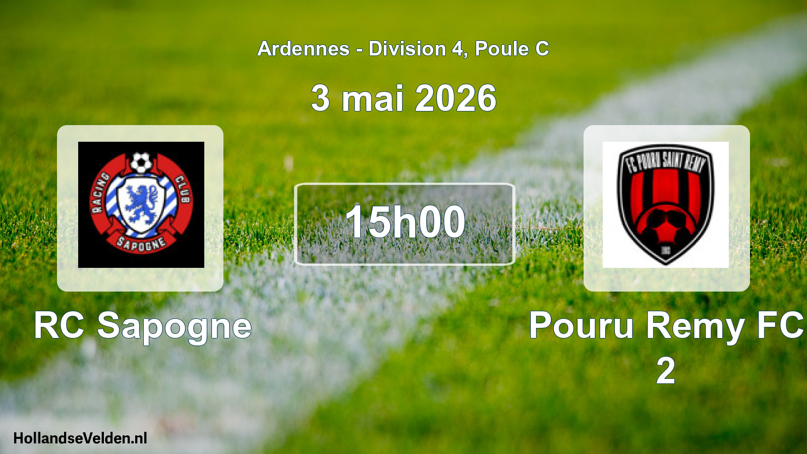 Match programmé: RC Sapogne - Pouru Remy FC 2 (3 mai 2026)