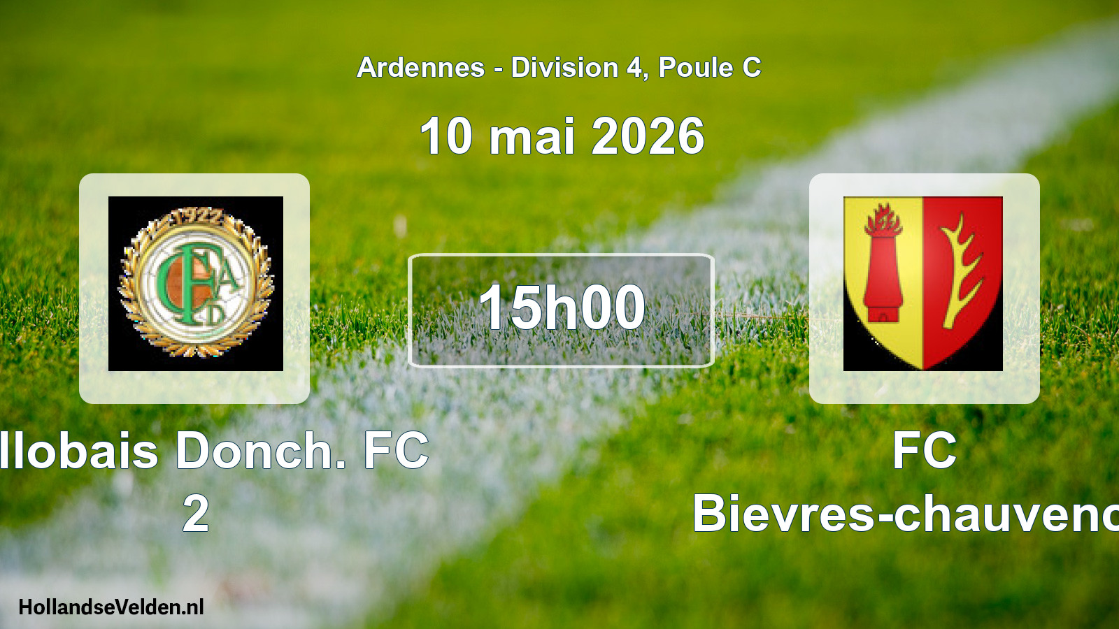 Match programmé: Allobais Donch. FC 2 - FC Bievres-chauvency (10 mai 2026)