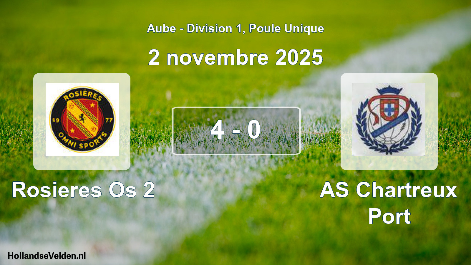 Match joué: Rosieres Os 2 - AS Chartreux Port 4 - 0 (2 novembre 2025)