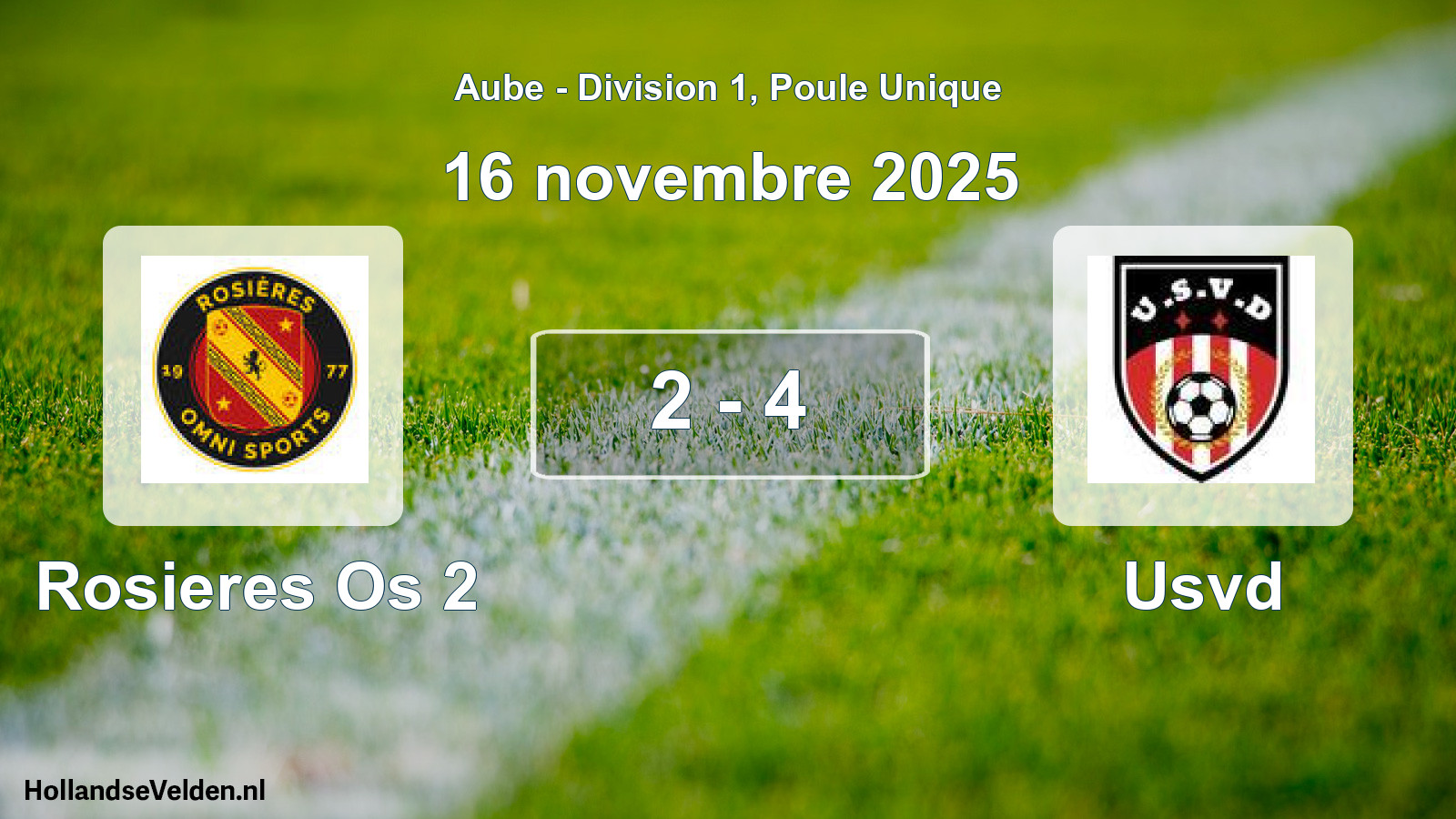 Match joué: Rosieres Os 2 - Usvd 2 - 4 (16 novembre 2025)