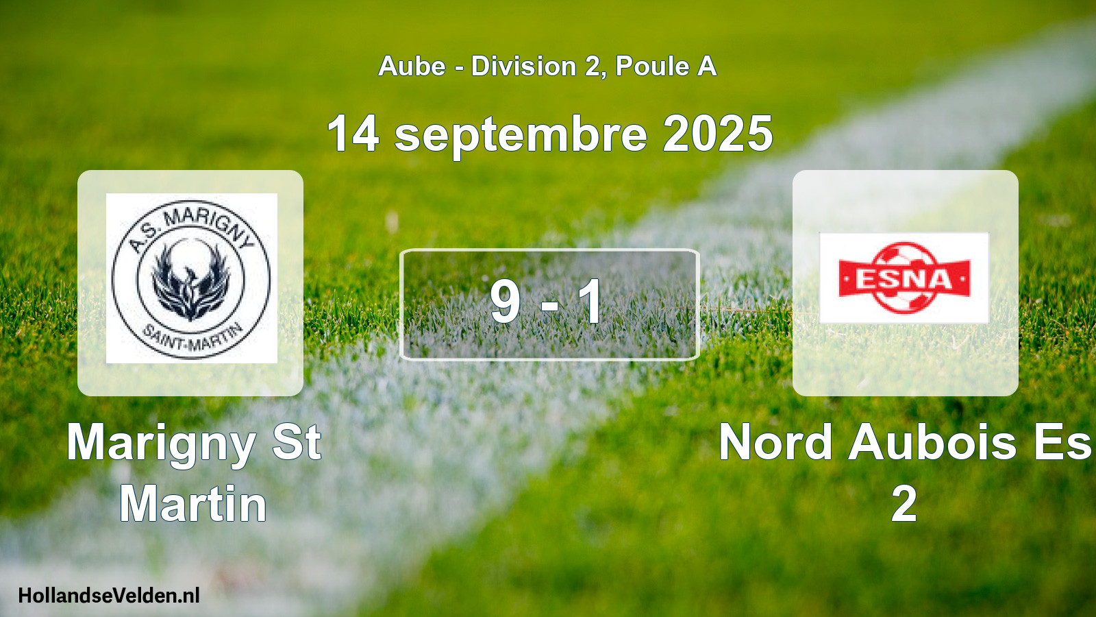 Match joué: Marigny St Martin - Nord Aubois Es 2 9 - 1 (14 septembre 2025)