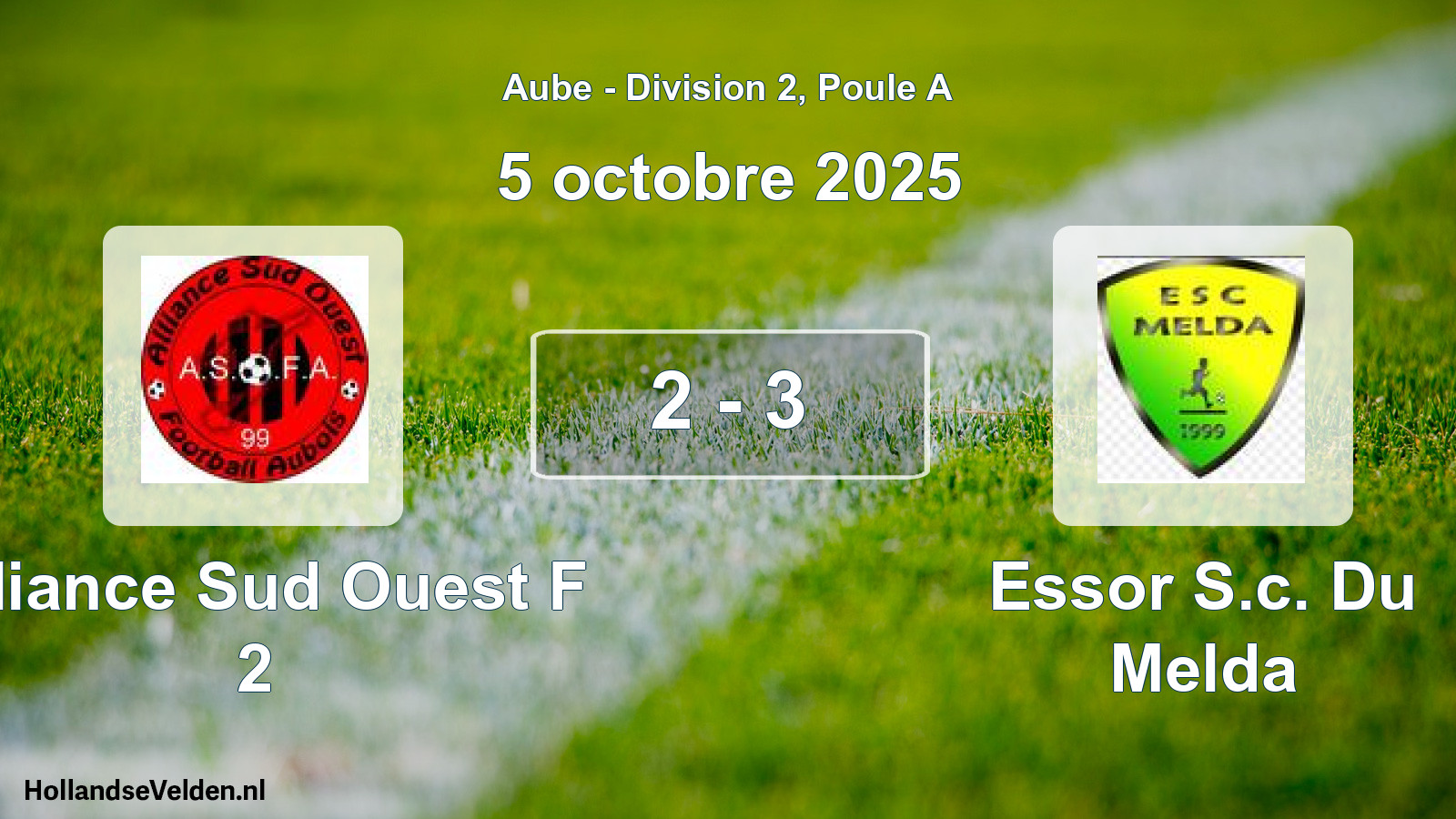 Match joué: Alliance Sud Ouest F 2 - Essor S.c. Du Melda 2 - 3 (5 octobre 2025)