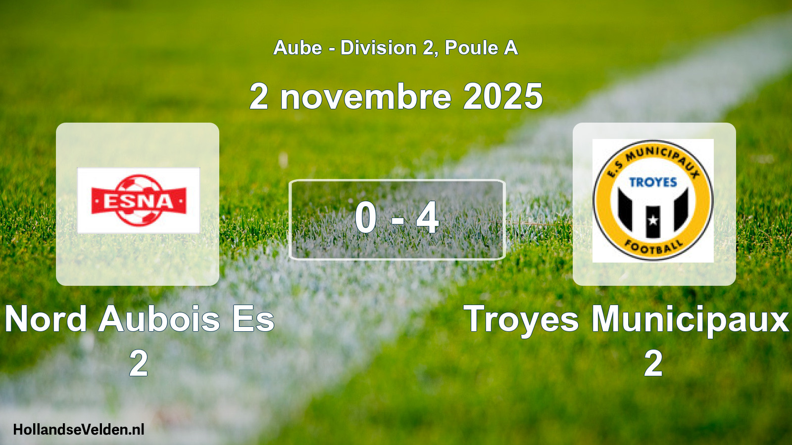 Match joué: Nord Aubois Es 2 - Troyes Municipaux Es 2 0 - 4 (2 novembre 2025)