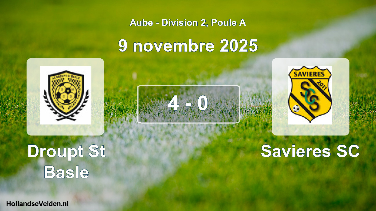 Match joué: Droupt St Basle - Savieres SC 4 - 0 (9 novembre 2025)