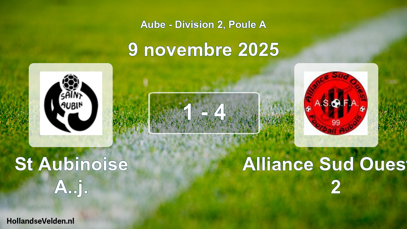 Match joué: St Aubinoise A..j. - Alliance Sud Ouest F 2 1 - 4 (9 novembre 2025)