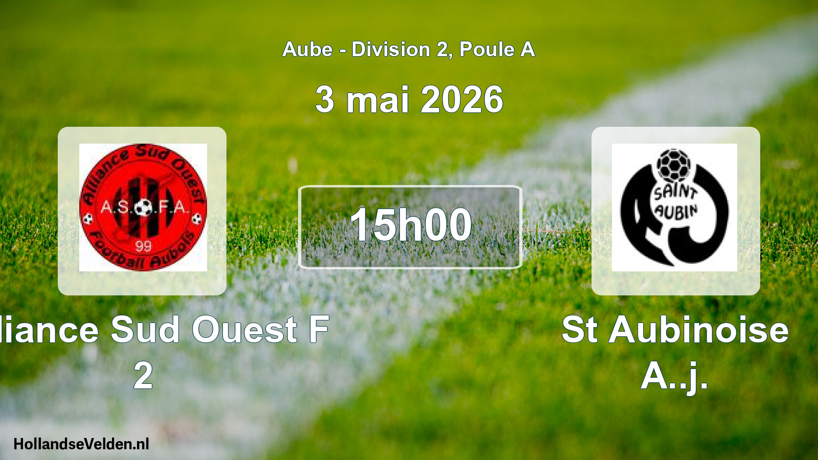 Match programmé: Alliance Sud Ouest F 2 - St Aubinoise A..j. (3 mai 2026)