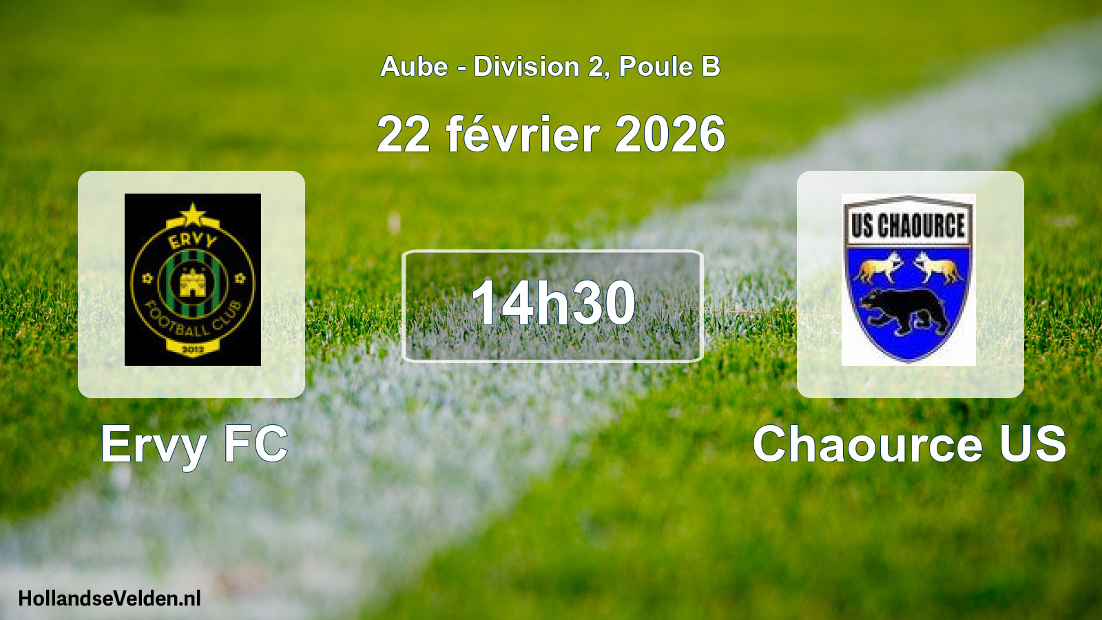 Match programmé: Ervy FC - Chaource US (22 février 2026)