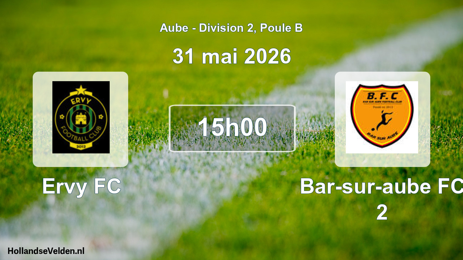 Match programmé: Ervy FC - Bar-sur-aube FC 2 (31 mai 2026)