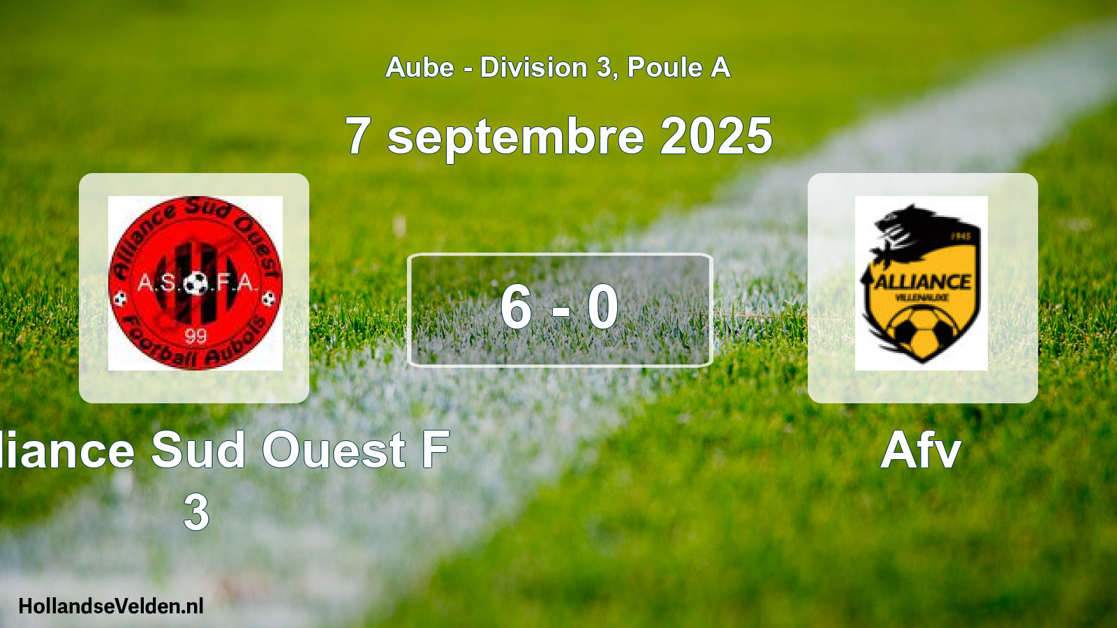 Gespeelde wedstrijd: Alliance Sud Ouest F 3 - Afv 6 - 0 (7 september 2025)