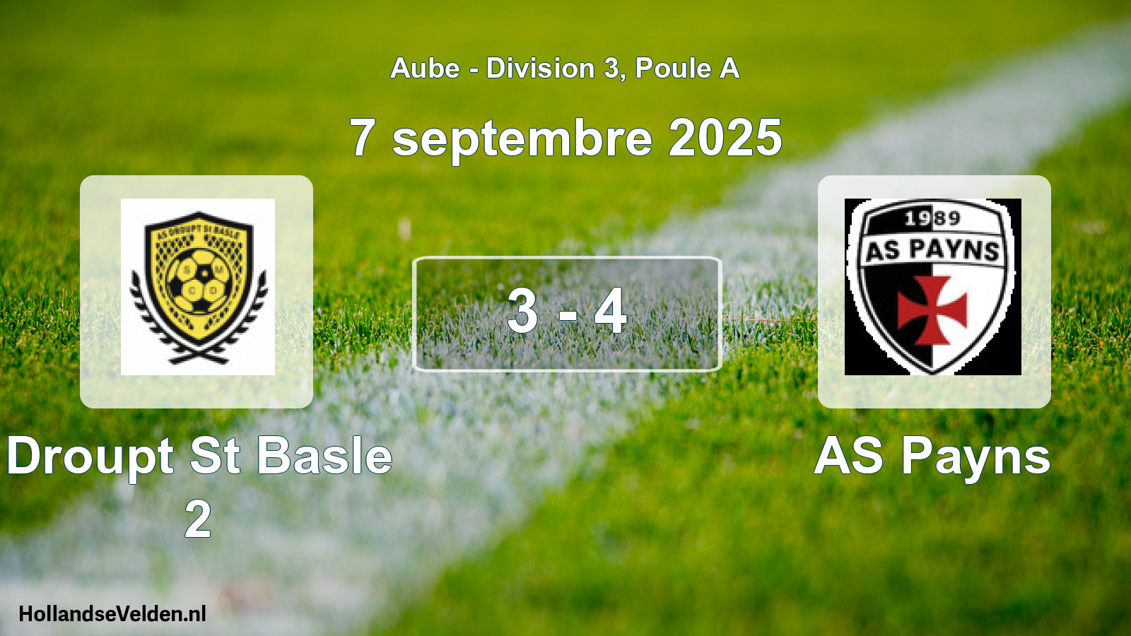 Gespeelde wedstrijd: Droupt St Basle 2 - AS Payns 3 - 4 (7 september 2025)