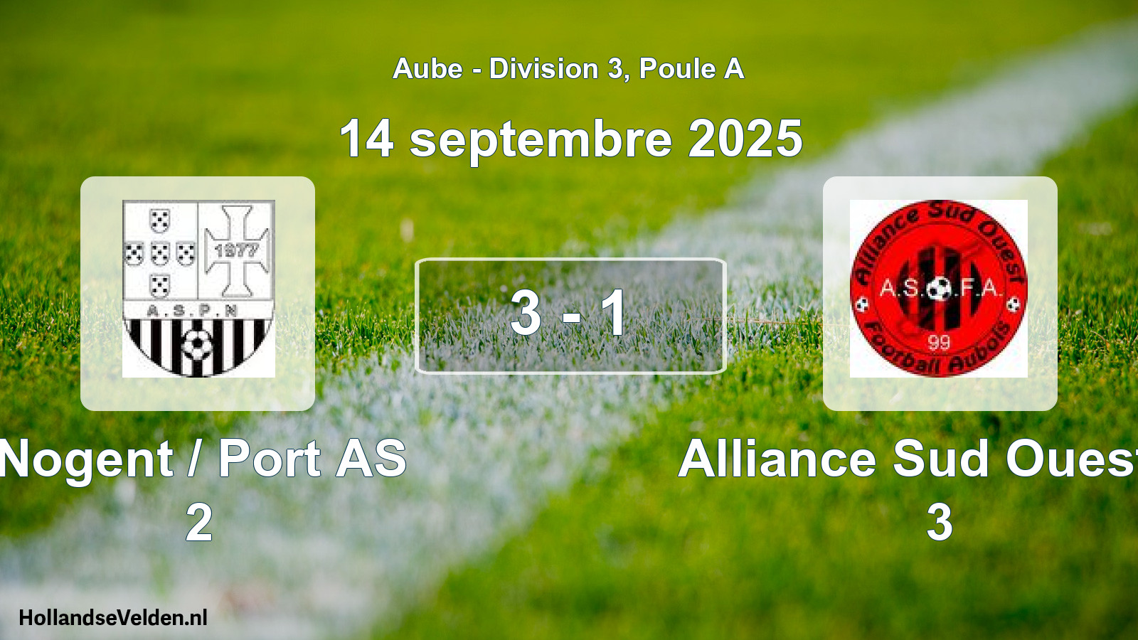 Match joué: Nogent / Port AS 2 - Alliance Sud Ouest F 3 3 - 1 (14 septembre 2025)