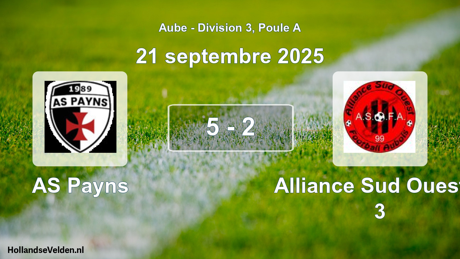 Total number of matches played: AS Payns - Alliance Sud Ouest F 3 5 - 2 (21 September 2025)