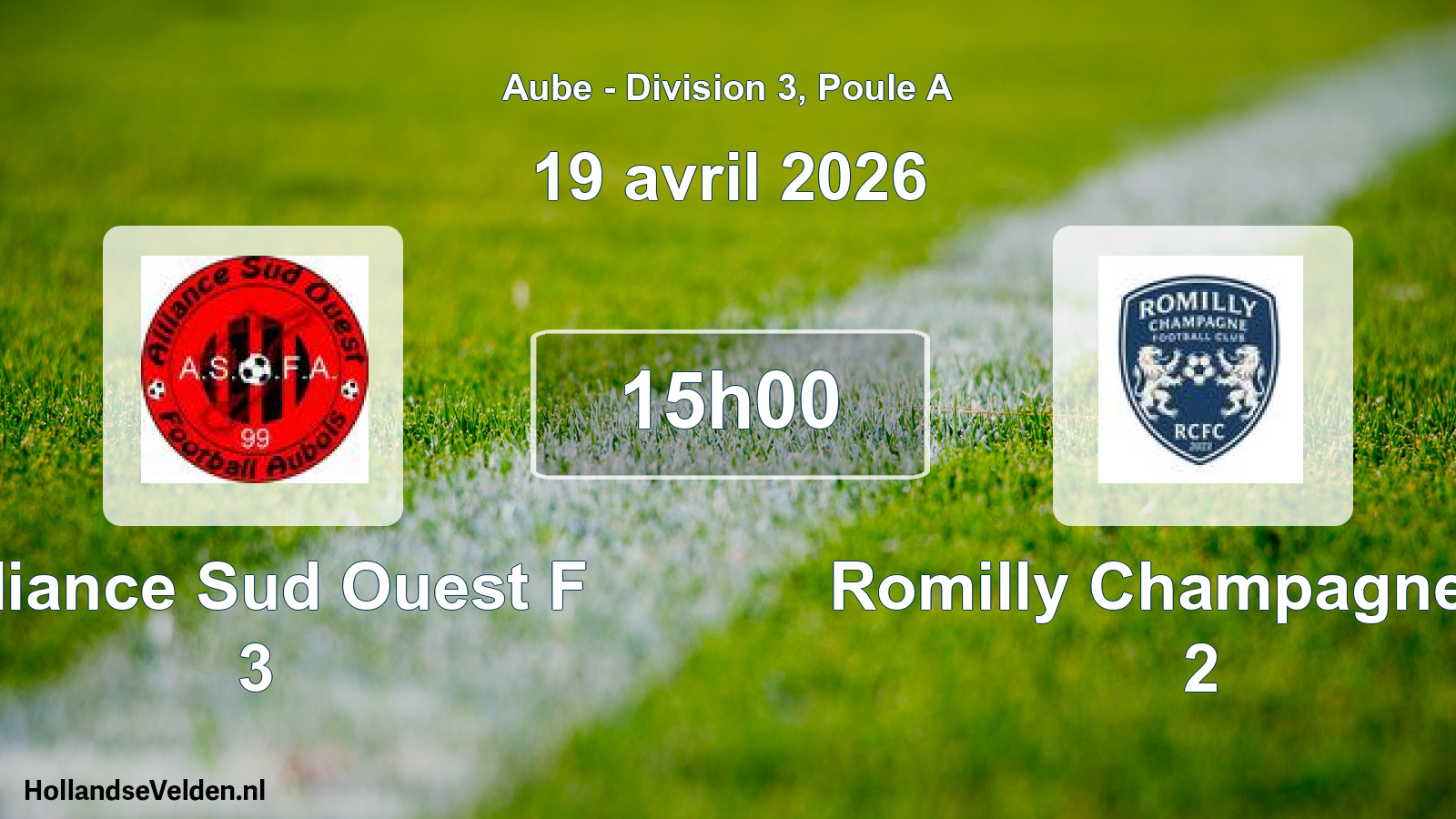 Scheduled Match: Alliance Sud Ouest F 3 - Romilly Champagne FC 2 (19 April 2026)