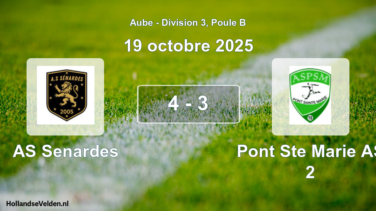 Match joué: AS Senardes - Pont Ste Marie AS 2 4 - 3 (19 octobre 2025)