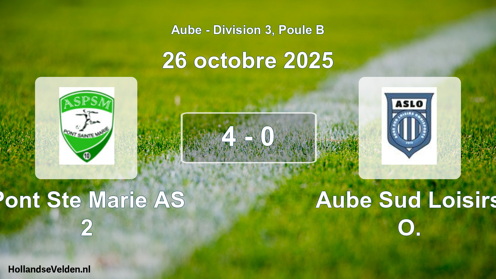 Match joué: Pont Ste Marie AS 2 - Aube Sud Loisirs O. 4 - 0 (26 octobre 2025)